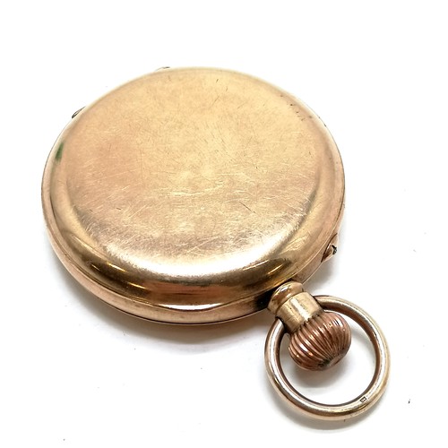 419 - Antique gold plated hunter pocket watch (4.8cm case) by Lancashire Watch Co Ltd, Prescot - has dents... 