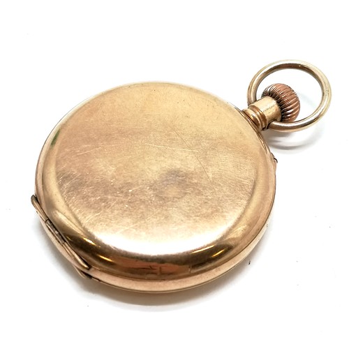 419 - Antique gold plated hunter pocket watch (4.8cm case) by Lancashire Watch Co Ltd, Prescot - has dents... 