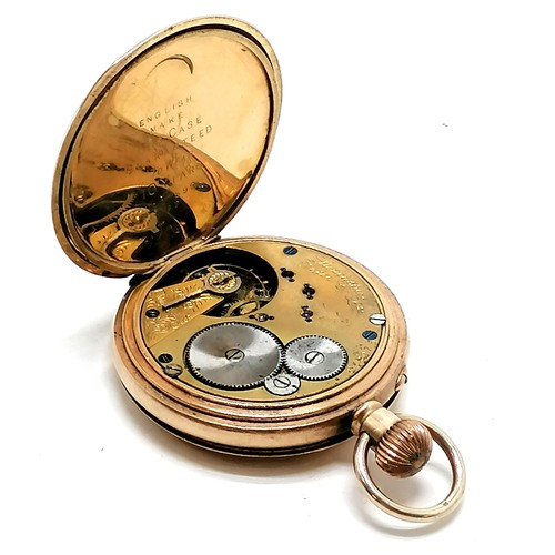 419 - Antique gold plated hunter pocket watch (4.8cm case) by Lancashire Watch Co Ltd, Prescot - has dents... 