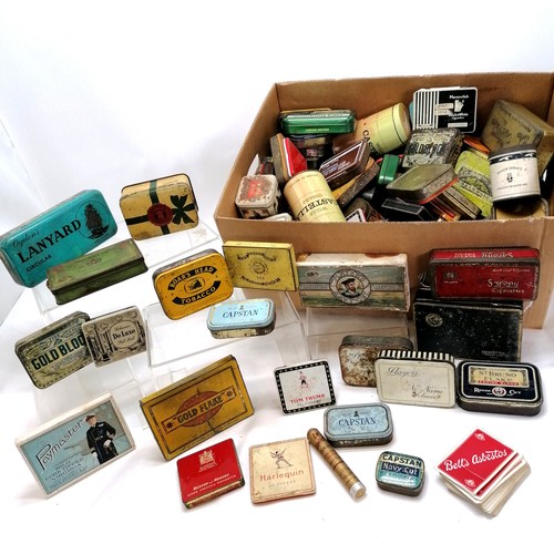 420 - Large quantity of cigarette & tobacco related advertising tins and a full pack of Bell's Asbestos pl... 