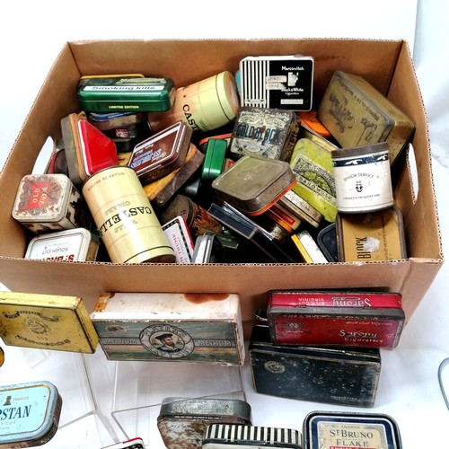 420 - Large quantity of cigarette & tobacco related advertising tins and a full pack of Bell's Asbestos pl... 