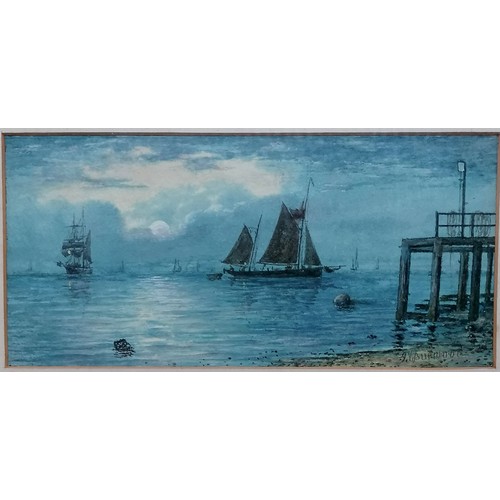 645 - Original framed watercolour of sailing boats by George Vemply Burwood (1844–1917) - 47cm x 37.5cm - ... 