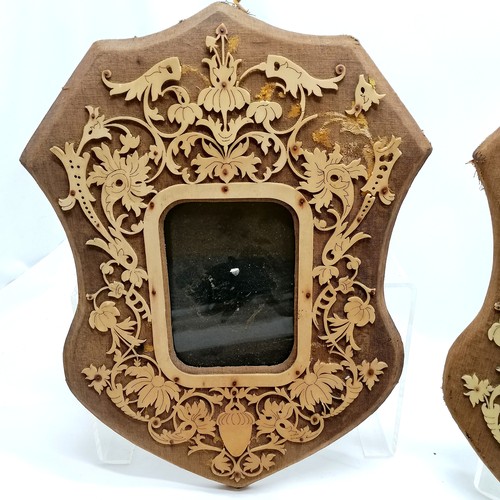 649 - Antique picture of monks at leisure t/w 2 x Victorian shield shaped picture frames with applied fret... 