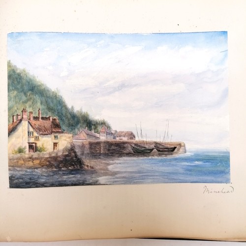 653 - Album containing 40+ mounted watercolour paintings of topographical views dated early 20th century (... 