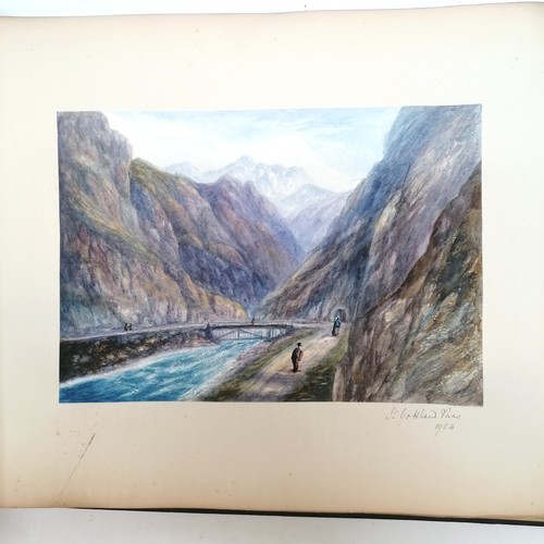 653 - Album containing 40+ mounted watercolour paintings of topographical views dated early 20th century (... 