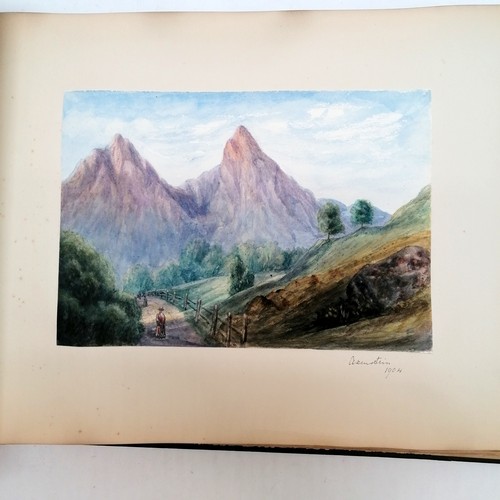 653 - Album containing 40+ mounted watercolour paintings of topographical views dated early 20th century (... 