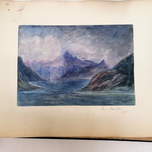 653 - Album containing 40+ mounted watercolour paintings of topographical views dated early 20th century (... 