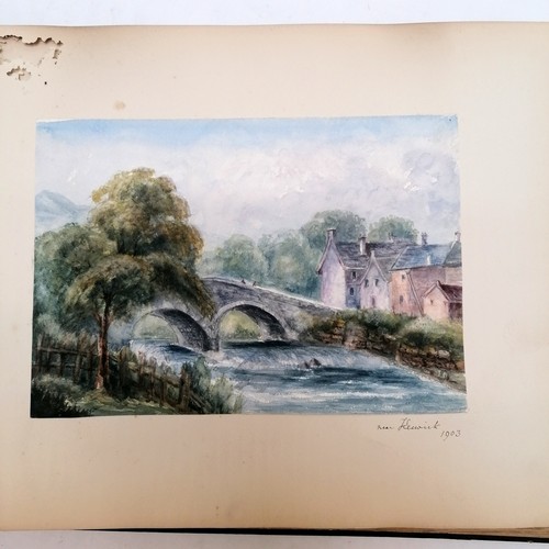 653 - Album containing 40+ mounted watercolour paintings of topographical views dated early 20th century (... 