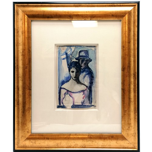 754 - Framed watercolour painting of a man and a woman with studio stamp 'from estate of Boris Solotareff'... 