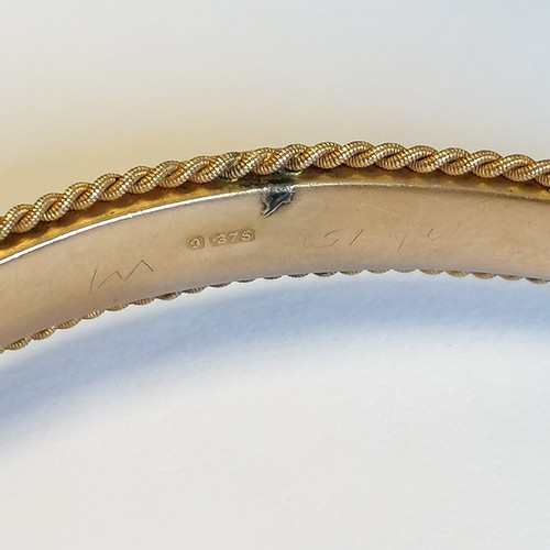 228 - Antique 9ct Chester hallmarked gold bangle set with 5 diamonds - 10.8g total weight & has blemish ne... 