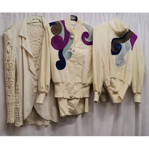 80 - 1980s embroidered fronts jacket and jumper matching in good condition, size 10. Together with white ... 