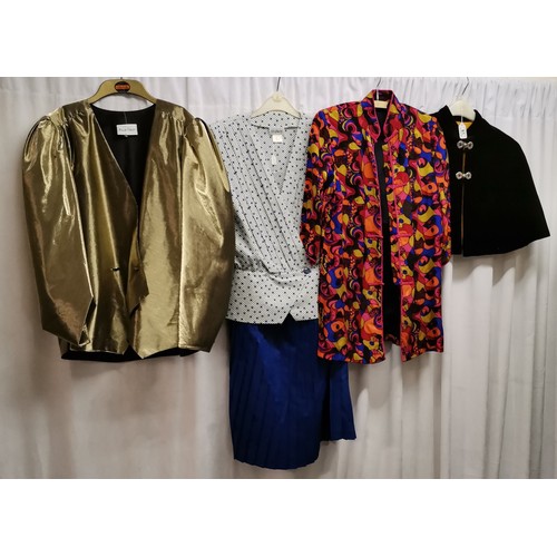 81 - x5 1980s items of clothing. Gold lurex jacket good condition, size medium. Pure silk multi coloured ... 