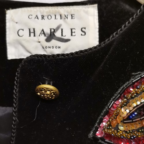 83 - 4 1970s jackets. Black Swiss lace jacket with velvet collar and cuffs in good condition, size small.... 