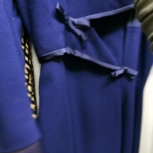 87 - 1950s clothing. Black velvet long sleeved dress in good condition, chest 89cm. Blue wool dress and j... 
