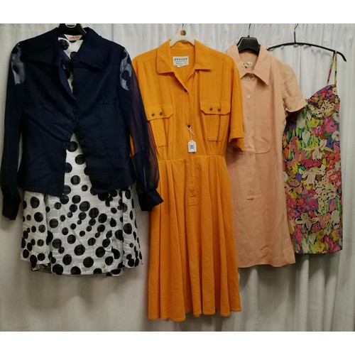 88 - 4 items 1970s clothing including Jaeger, Long orange dress by 'Jaeger' in good condition, chest 92cm... 