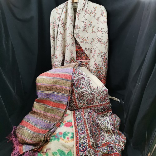 108 - Box of 3 paisley shawls and a floral shawl measuring from 162cm x 162cm, 280cm x 128cm, 174cm x 160c... 