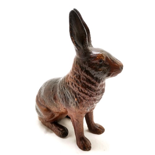 1 - Antique pottery seated hare - 21cm high & 1 ear has been re-attached and has slight losses to glaze