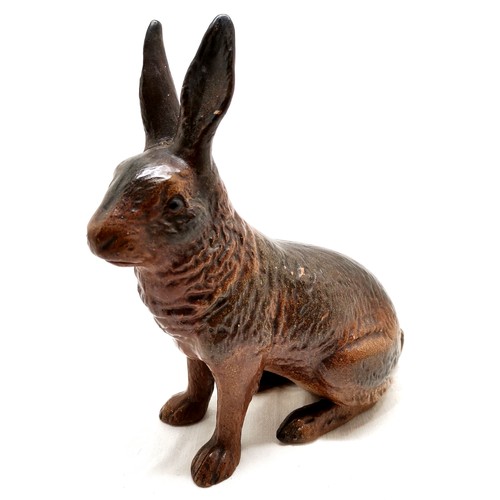 1 - Antique pottery seated hare - 21cm high & 1 ear has been re-attached and has slight losses to glaze