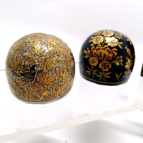 16 - Kashmiri decorated lidded box 18cm x 10cm x 3.5cm T/W 3 paper weights and match box holder. No obvio... 