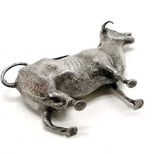 6 - Novelty silver plated cow creamer - 15cm across & 10cm high ~ has old repair to tail & the lid has a... 