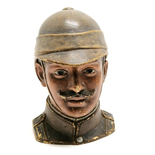 8 - Bernard Bloch pottery tobacco jar modelled as a Boer War British officer - 16cm high & has s;light l... 