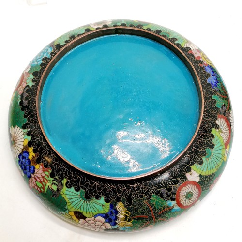 9 - Chinese large cloisonne bowl with floral decoration 30cm diameter x 7cm high on original hardwood ca... 