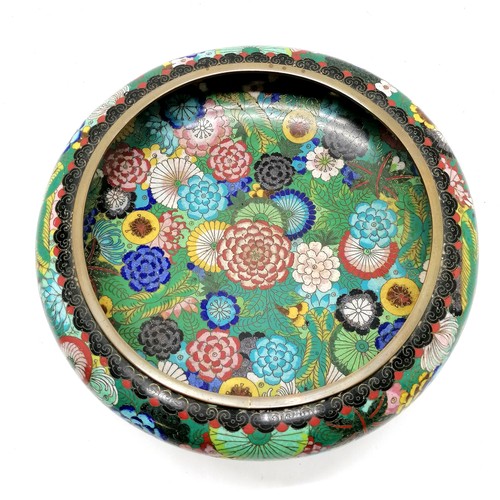 9 - Chinese large cloisonne bowl with floral decoration 30cm diameter x 7cm high on original hardwood ca... 