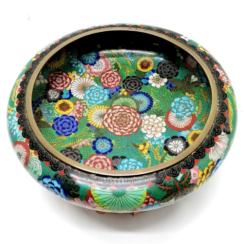 9 - Chinese large cloisonne bowl with floral decoration 30cm diameter x 7cm high on original hardwood ca... 