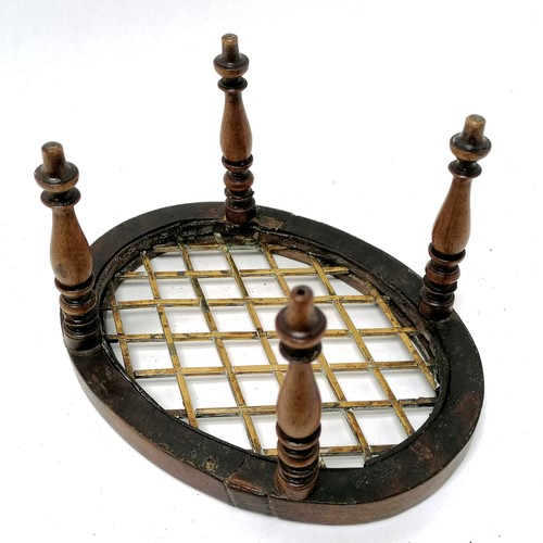 15 - Oval mahogany brass trivet, has repairs T/W a Sorrento ware octagonal tray with brass gallery 40cm a... 