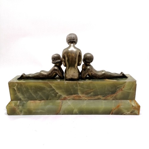 4 - Art Deco silvered bronze study by Zoltan Kovats (1883-1952) of a nude seated female with 2 children ... 