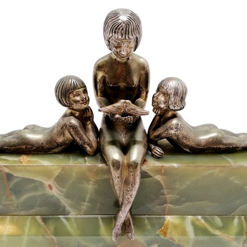 4 - Art Deco silvered bronze study by Zoltan Kovats (1883-1952) of a nude seated female with 2 children ... 