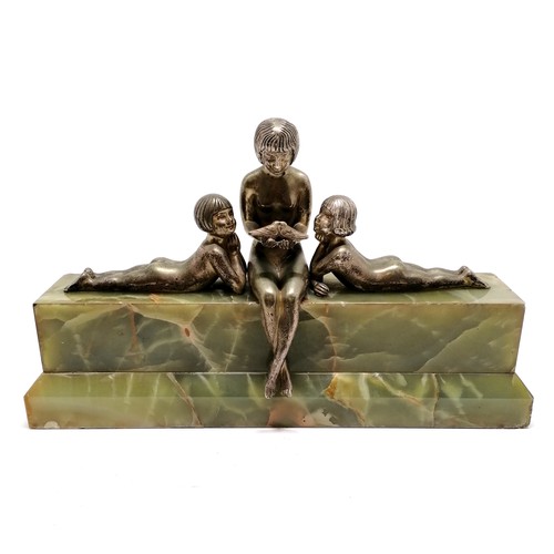 4 - Art Deco silvered bronze study by Zoltan Kovats (1883-1952) of a nude seated female with 2 children ... 