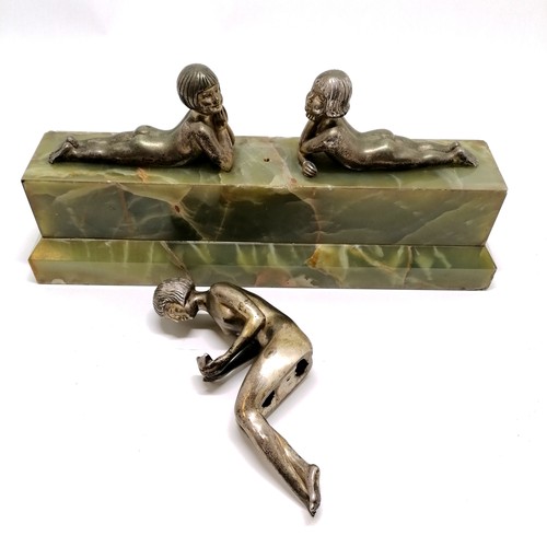 4 - Art Deco silvered bronze study by Zoltan Kovats (1883-1952) of a nude seated female with 2 children ... 