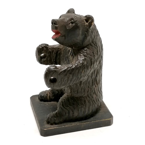 17 - Black forest hand carved bear figure / cotton reel holder - 8.5cm high & has Wilderswil engraved on ... 