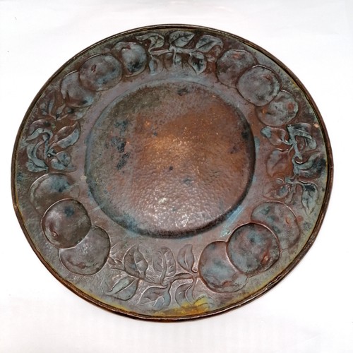 20 - 2 x Newlyn copper wall chargers - largest oval 68cm x 50cm is unmarked - the circular charger (48cm)... 