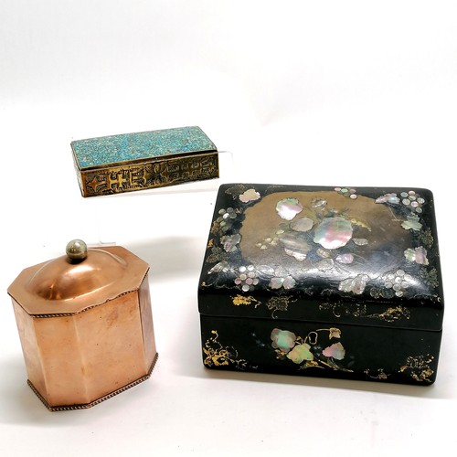 21 - 3 x boxes - antique papier mache small stationery box 18cm x 11cm x 12cm high (slight losses + wear ... 