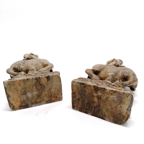 25 - Antique pair of Chinese hand carved soapstone figures of men with water buffalo on hand carved woode... 