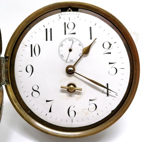 30 - Brass ships clock with enamel dial (hairline crack) - 20cm diameter ~ wond to top / not running