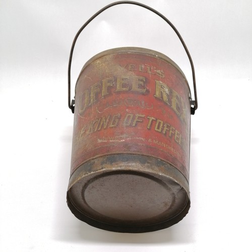 34 - Large Lovells toffee rex tin : the king of toffees advertising tin bucket - 25cm high and has some l... 