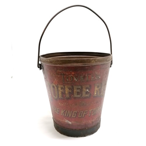 34 - Large Lovells toffee rex tin : the king of toffees advertising tin bucket - 25cm high and has some l... 