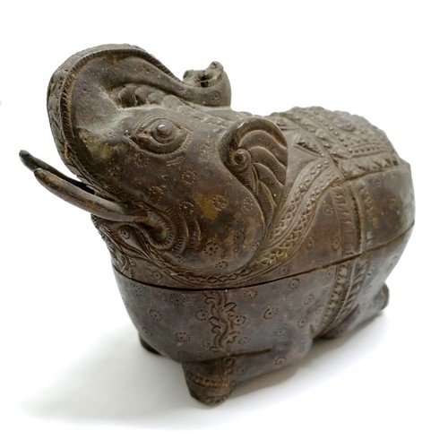 45 - Asian bronze elephant box (12cm high x 17cm long) t/w hand carved figure of a dancer - some small ch... 