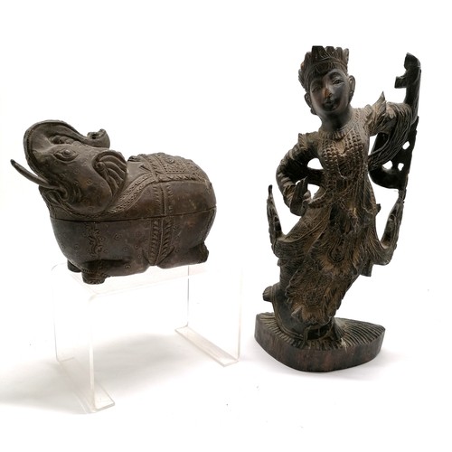 45 - Asian bronze elephant box (12cm high x 17cm long) t/w hand carved figure of a dancer - some small ch... 