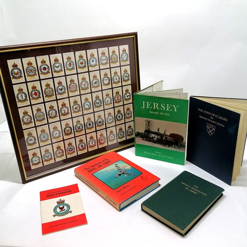 52 - Framed set of Players RAF badges cigarette cards (44cm x 49cm) t/w 5 books inc squadrons & WWII occu... 