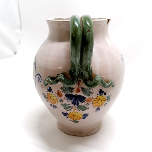 55 - Italian maiolica wine jug (20cm high & has chips to base and top rim & some losses to spout etc) etc