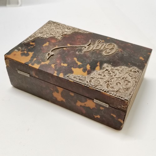 59 - Collection of antique boxes & tins inc silver and tortoiseshell cigarette box (15cm x 10cm x 5cm - a... 