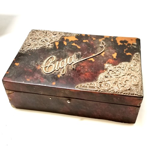 59 - Collection of antique boxes & tins inc silver and tortoiseshell cigarette box (15cm x 10cm x 5cm - a... 