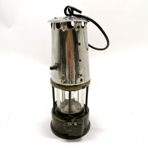 63 - Eccles miner's Lamp (Davy) of chromed finish and brass, No 52/ 820 R, 25 cm high. Has old solder rep... 