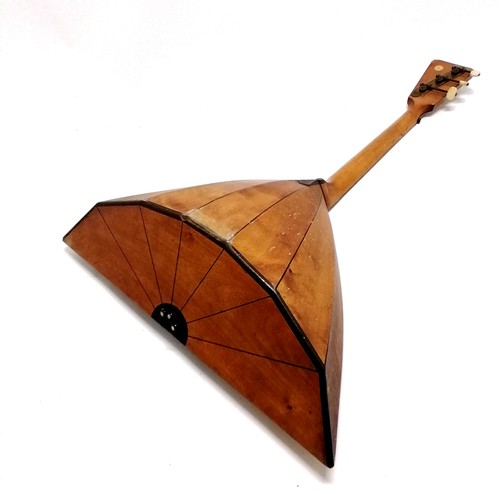 79 - Antique Balalaika: A Three string instrument with bone tuning knobs and Mother-of -Pearl and ebony d... 