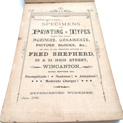 100 - 1898 book - Specimens of printing types (as used by Fred Shepherd, Wincanton) t/w 1906 book - exampl... 