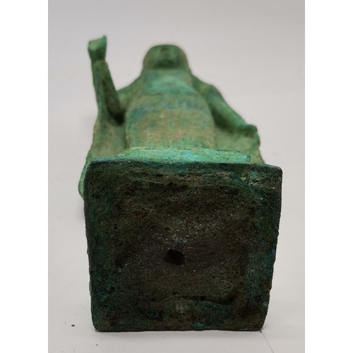 102 - Southeastern Asian Bronze, with green patination standing Buddha standing on a squared base , 31 cm ... 